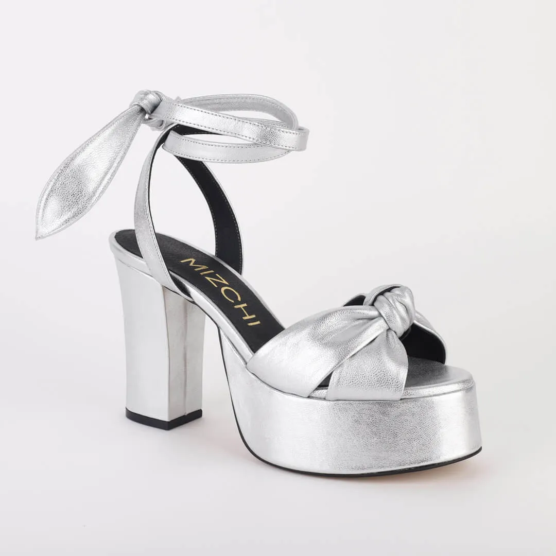 *UK size 3 - TYRA RIBBON- silver Leather, 10/4cm heels