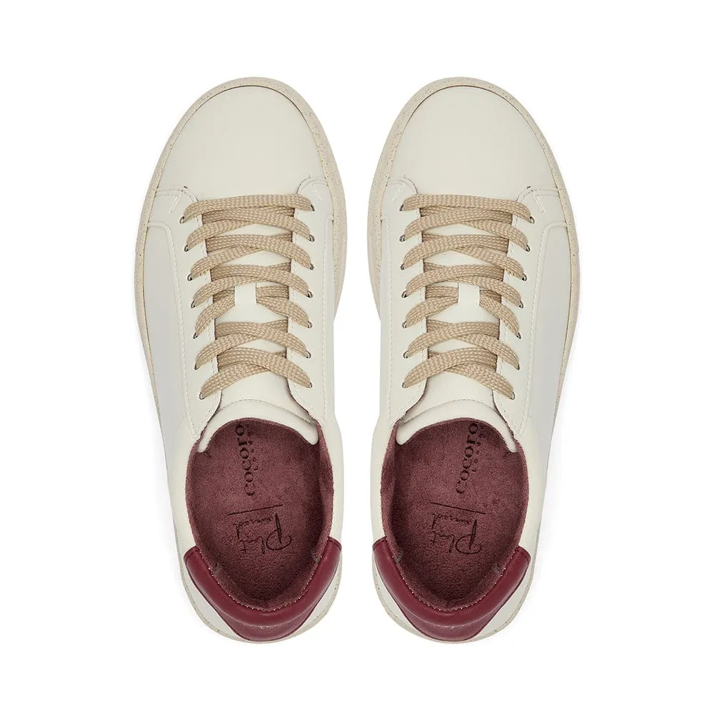 Vegan Kew - White & Bordeaux Cactus Leather Trainers